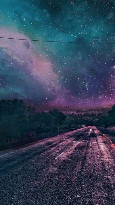 night, road, sky