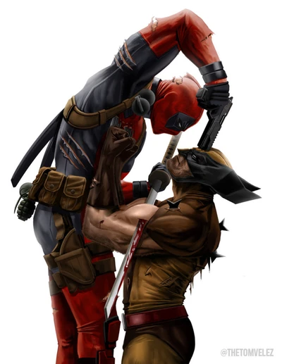 Deadpool and Wolverine in a fierce showdown, showcasing their iconic costumes and intense rivalry.