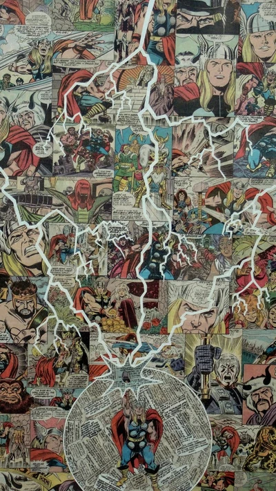 Collage de cómics de Thor con tema de Vengadores