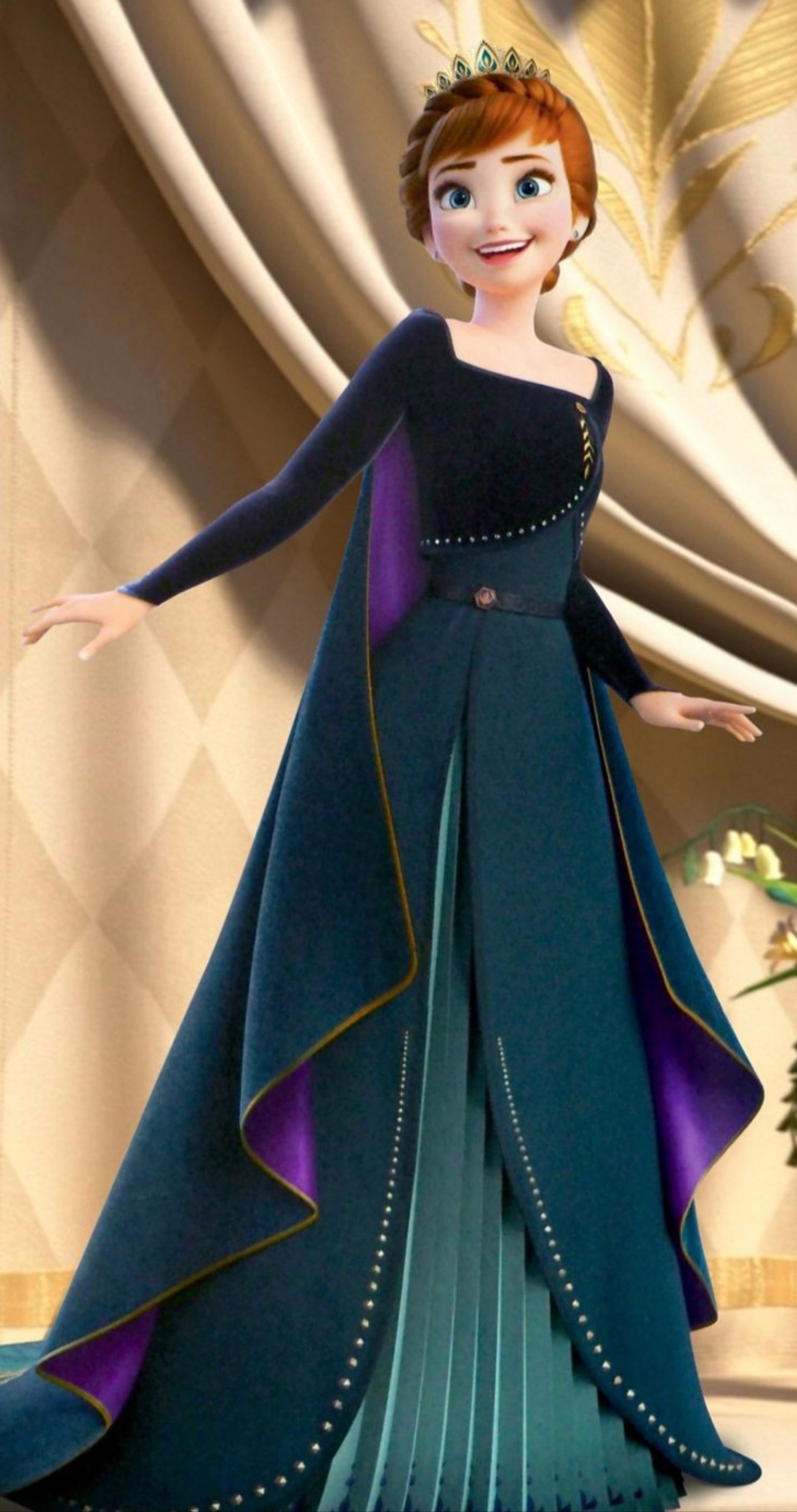 Eine nahaufnahme einer frau in einem blauen kleid mit einer tiara (anna, cute anna, disney, disneyland, mode)