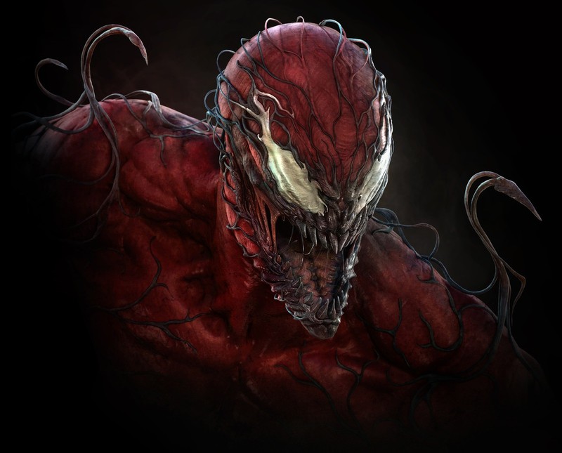 Человек-паук в красном костюме с светящимся лицом (carnage, комиксы, marvel, человек паук, spiderman)