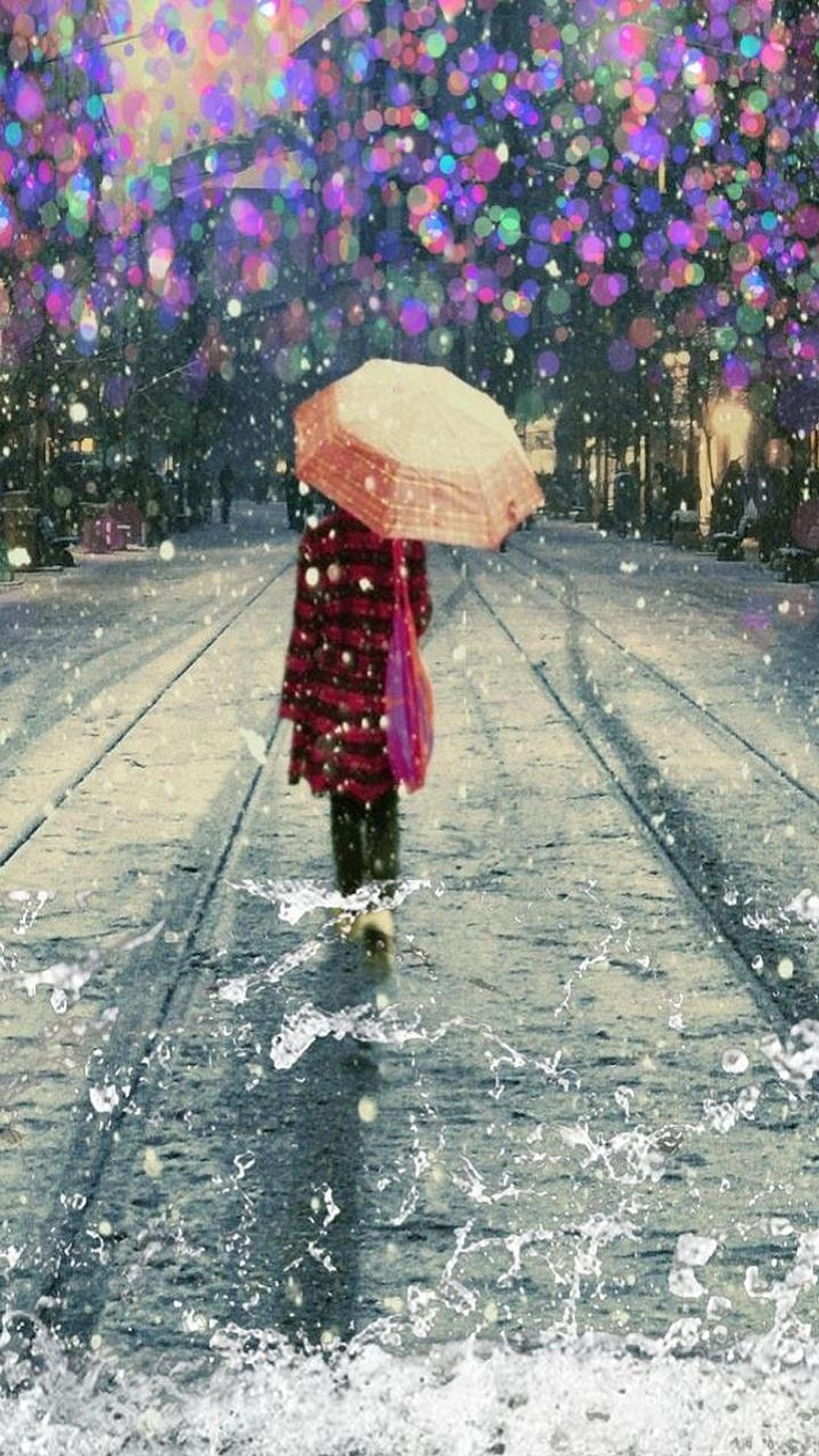 Uma mulher caminhando pela rua com um guarda-chuva (sozinho, inverno solitário, menina, sinto sua falta, sa)