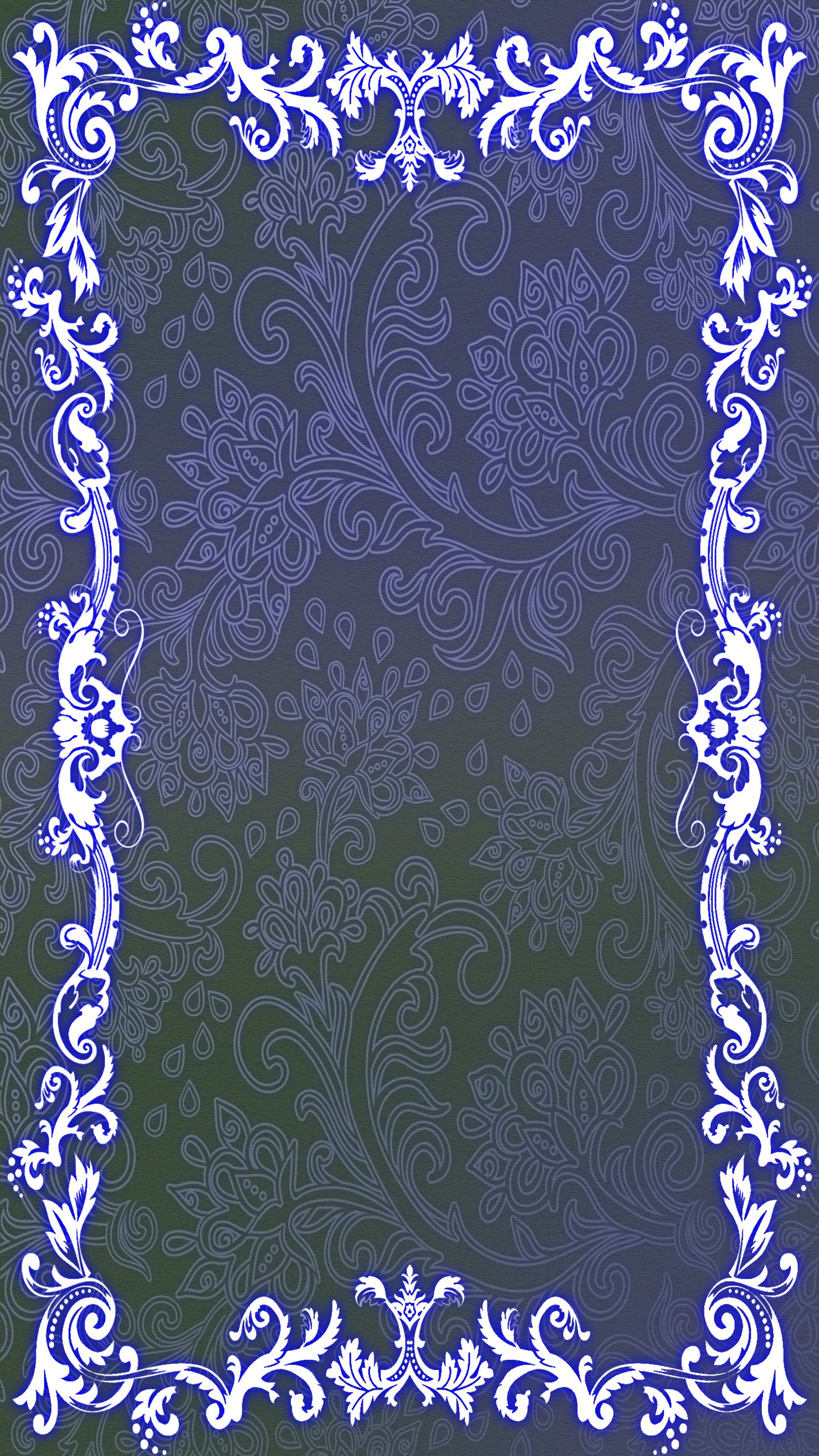 There is a picture of a blue and white floral frame (black, purple, white)