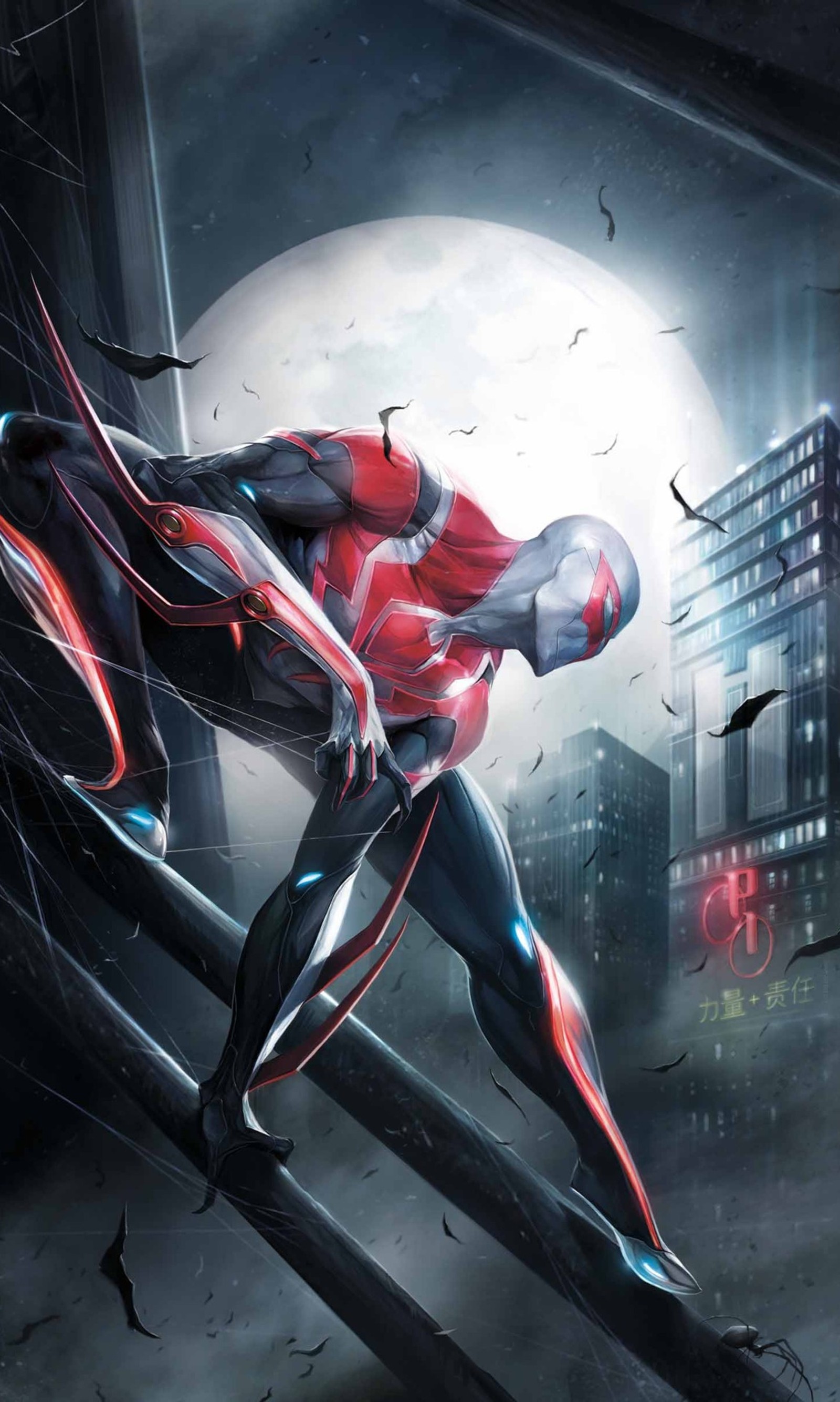 Homem-aranha em um traje vermelho está voando pelo ar (2099, hd, homem aranha, spiderman, spidy)