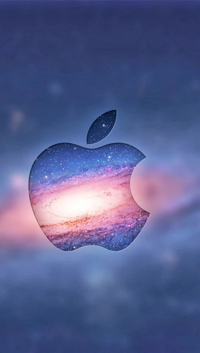 Logo Apple illuminé par une galaxie cosmique