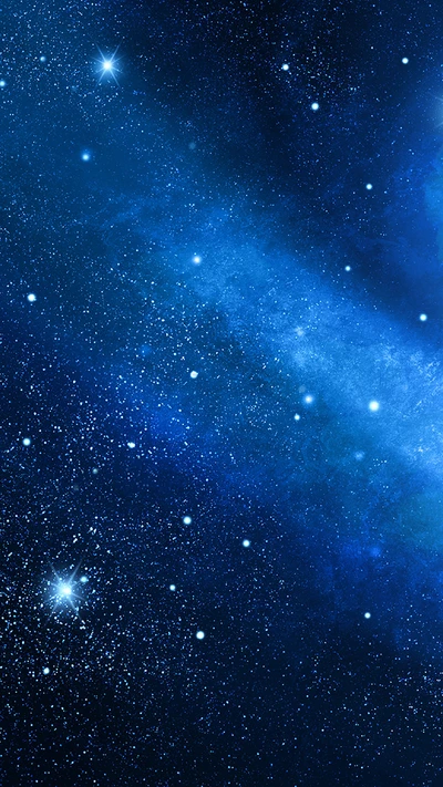 Galáxia azul vívida cheia de estrelas distantes e poeira cósmica