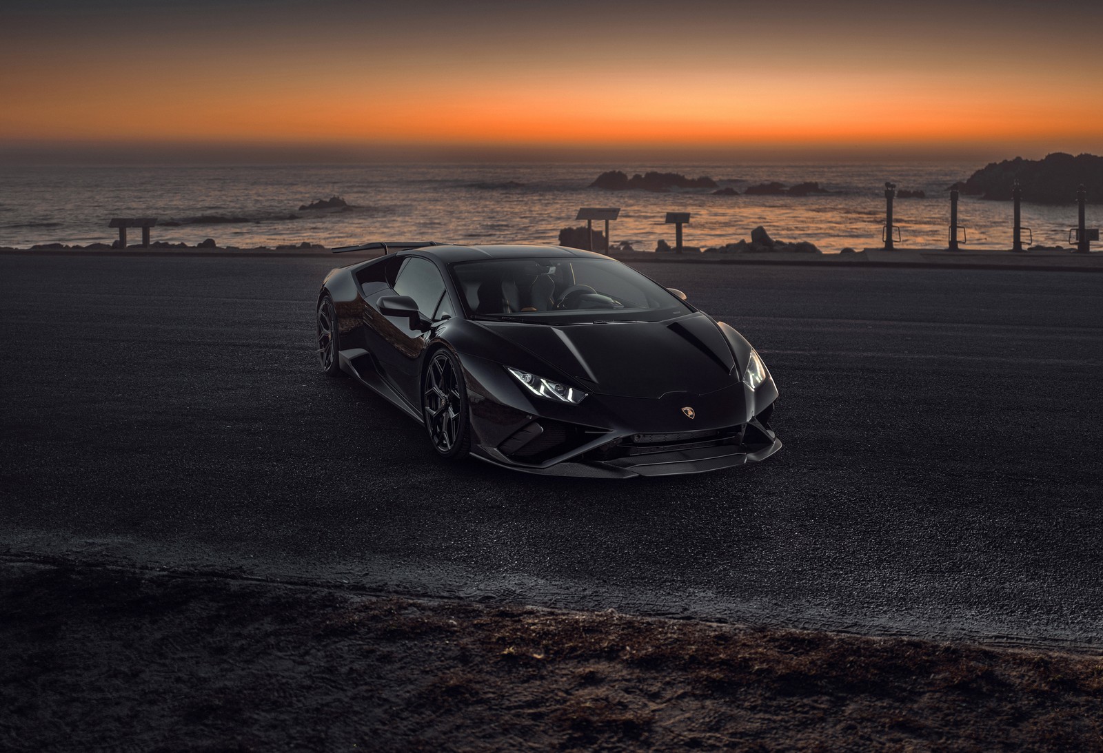 novitec lamborghini huracán evo rwd, black cars, sunset, 2021, 5k wallpaper