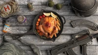 PUBG Chicken Dinner: Victory Feast with Gear and Supplies