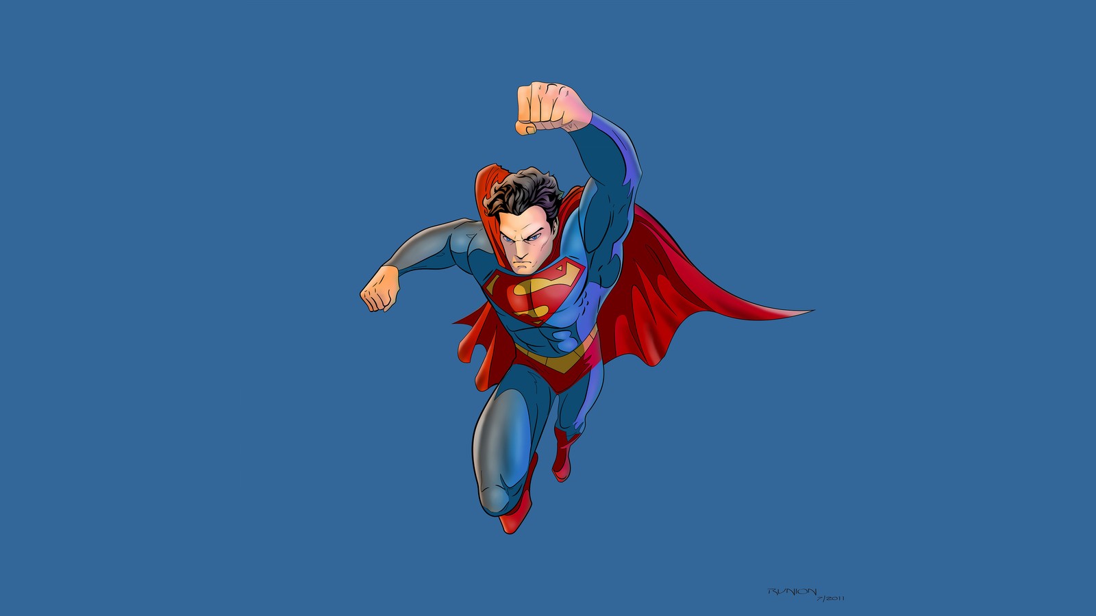 Superman voando no céu com sua capa estendida (superman, batman, arte, super herói, ilustração)