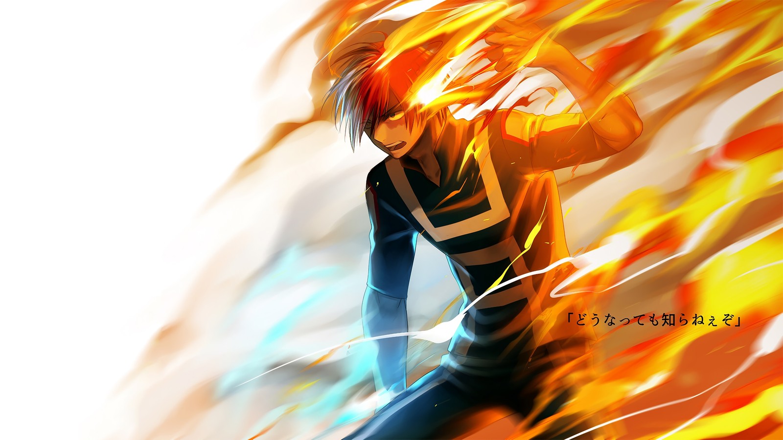 Скачать обои shoto todoroki, пламя, огонь, боку но хиро академия, my hero academia