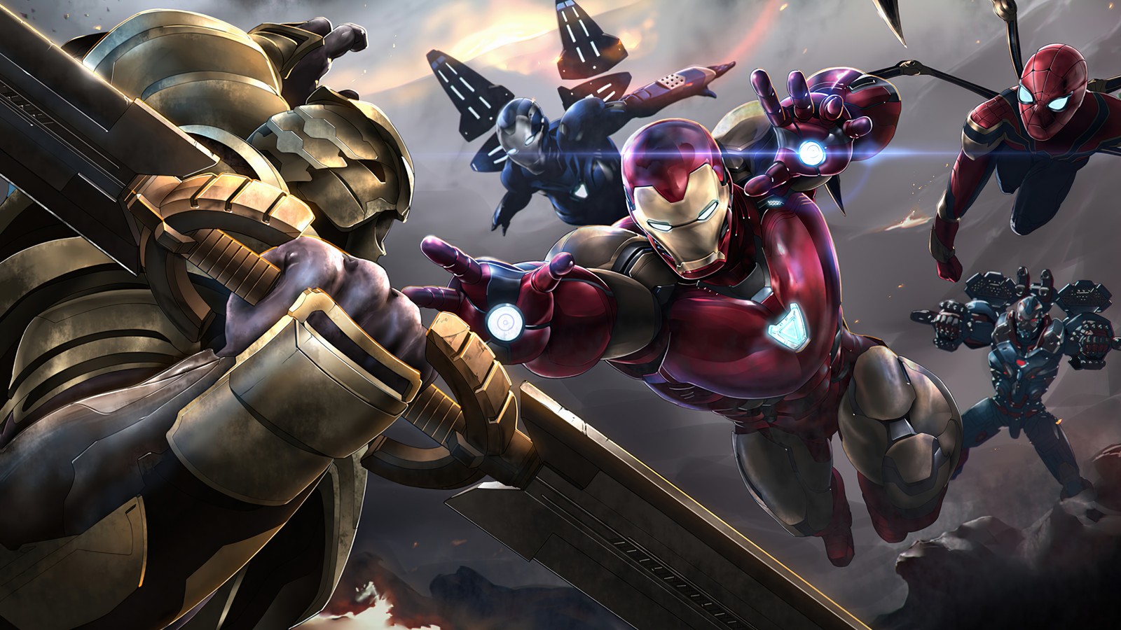 thanos, avengers, iron man, spider man, war machine wallpaper