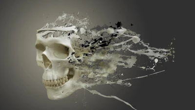 Abstract Skull Art with Fluid Paint Splashes