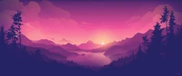 lakeside, aesthetic, pink sky, sunset, minimal art wallpaper