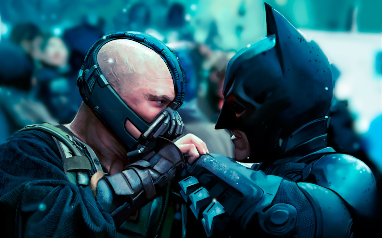 Batman y bane luchan en una escena de el caballero oscuro (batman, película de superhéroes, buceo, película, maldición)