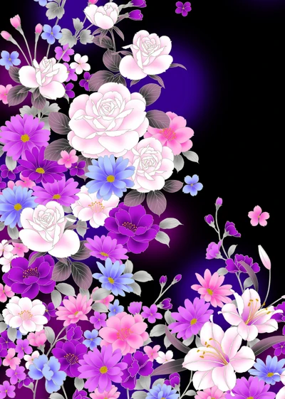 Vibrant Floral Design in Purple and Pink Hues