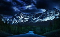 ледяные поля шоссе, icefields parkway, канадские скалы, сумерки, темные облака