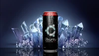 Boisson énergisante Ubuntu entourée de cristaux de quartz