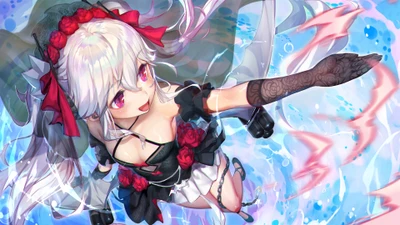 Девушка-вампир из Azur Lane с розами и магическими элементами