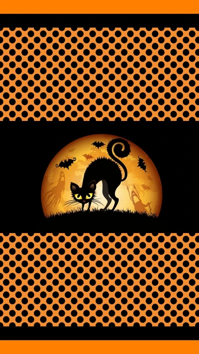 Black Cat Silhouetted Against a Full Moon for Halloween