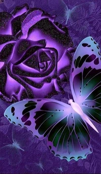 Enchanting Purple Rose and Butterfly