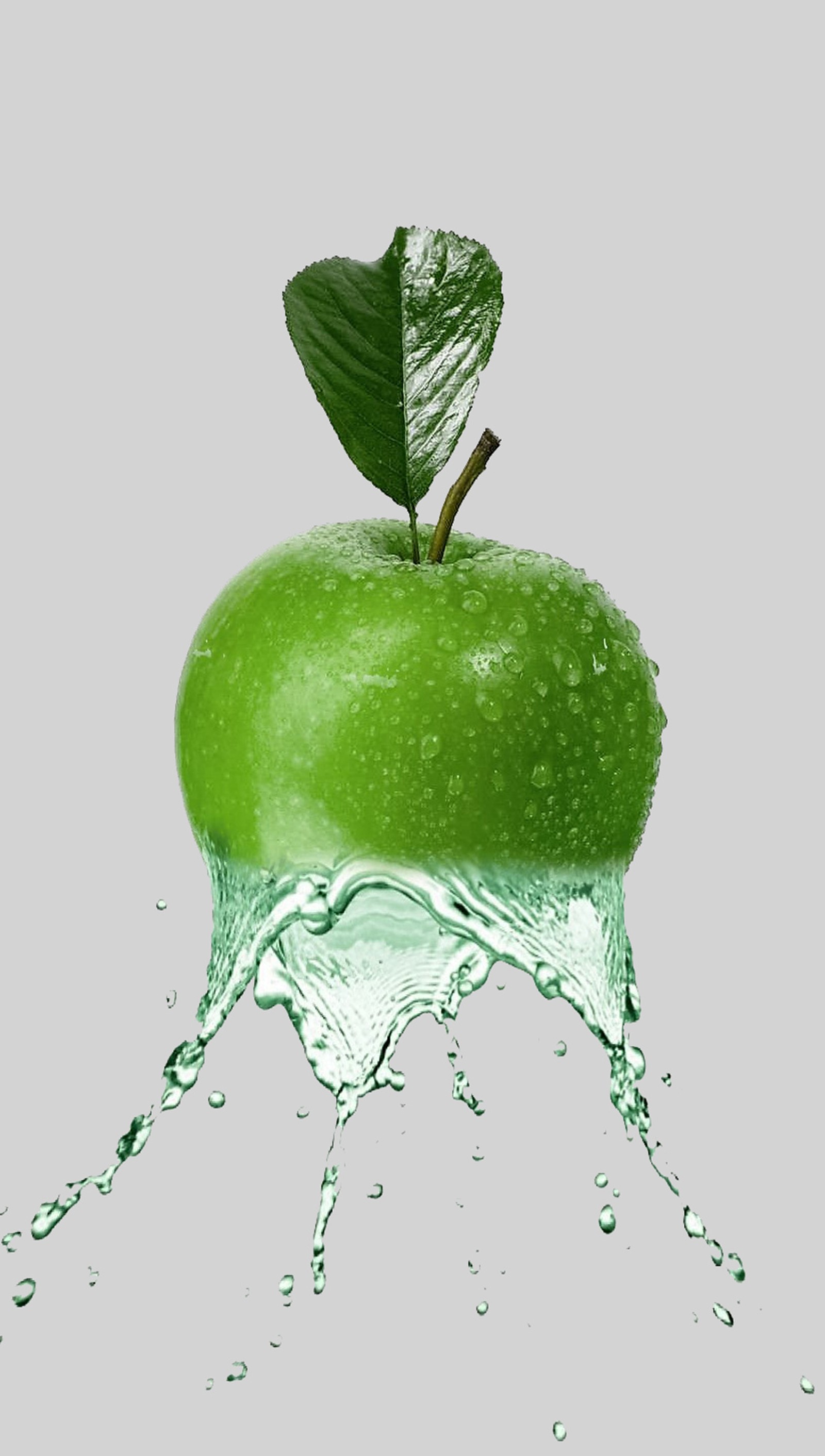 There is a green apple with a leaf on top of it (abstract wallpapers, galaxy, huawei, s7 edge, samsung s6)