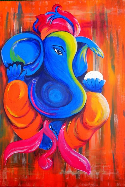 ganesh, dios, pintura, water colour