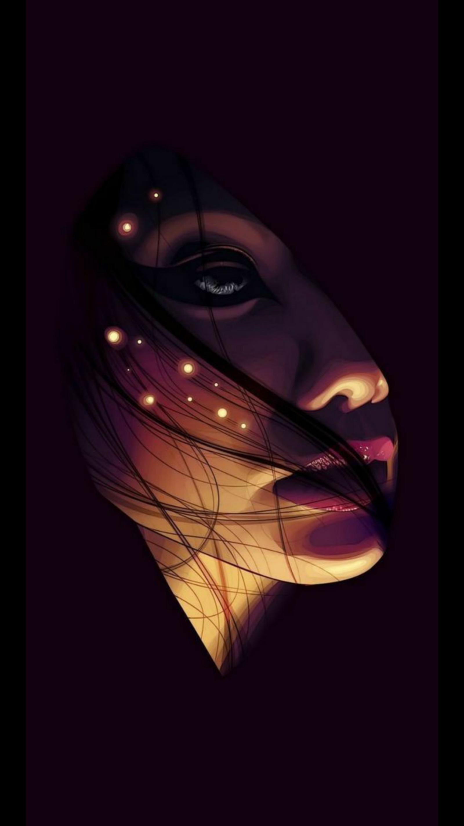 A woman with long hair and glowing eyes is shown in a dark background (art, black, girl, look, power)