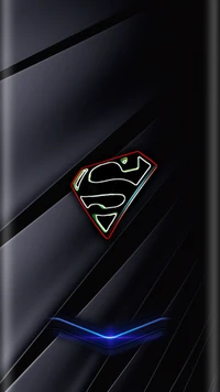 Emblema do Superman em neon em um fundo escuro elegante