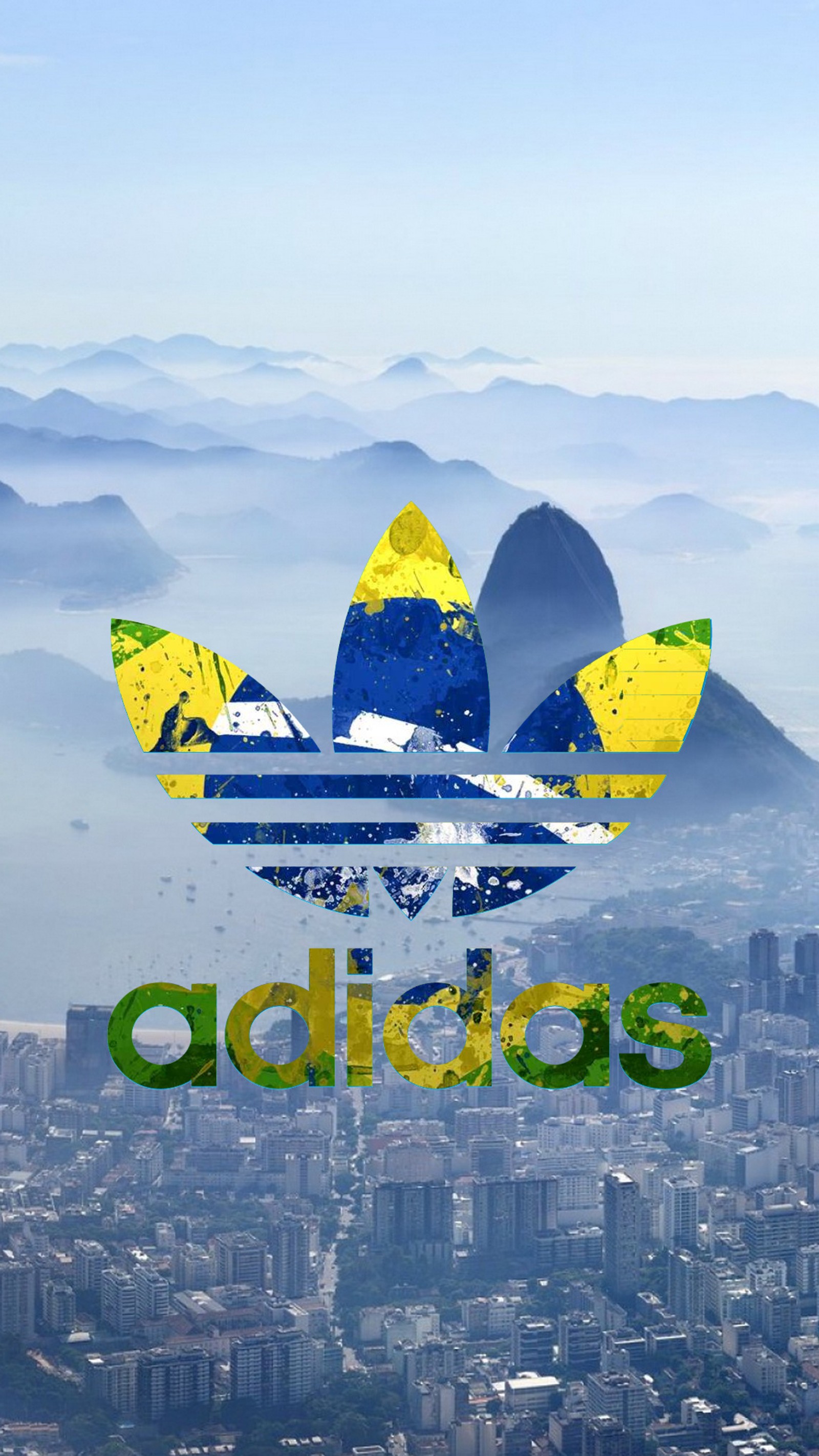 A close up of a large adidas logo on a city background (adidas, adidaslogo, brazil, custom)