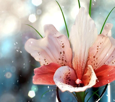 Lys rose délicat avec des gouttes de rosée dans un cadre naturel doux