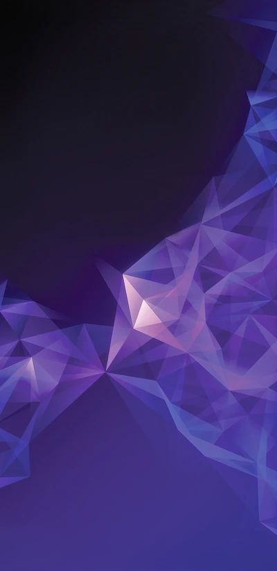 Design géométrique abstrait dans des nuances de violet et de bleu, inspiré par l'esthétique du Samsung Galaxy S9.