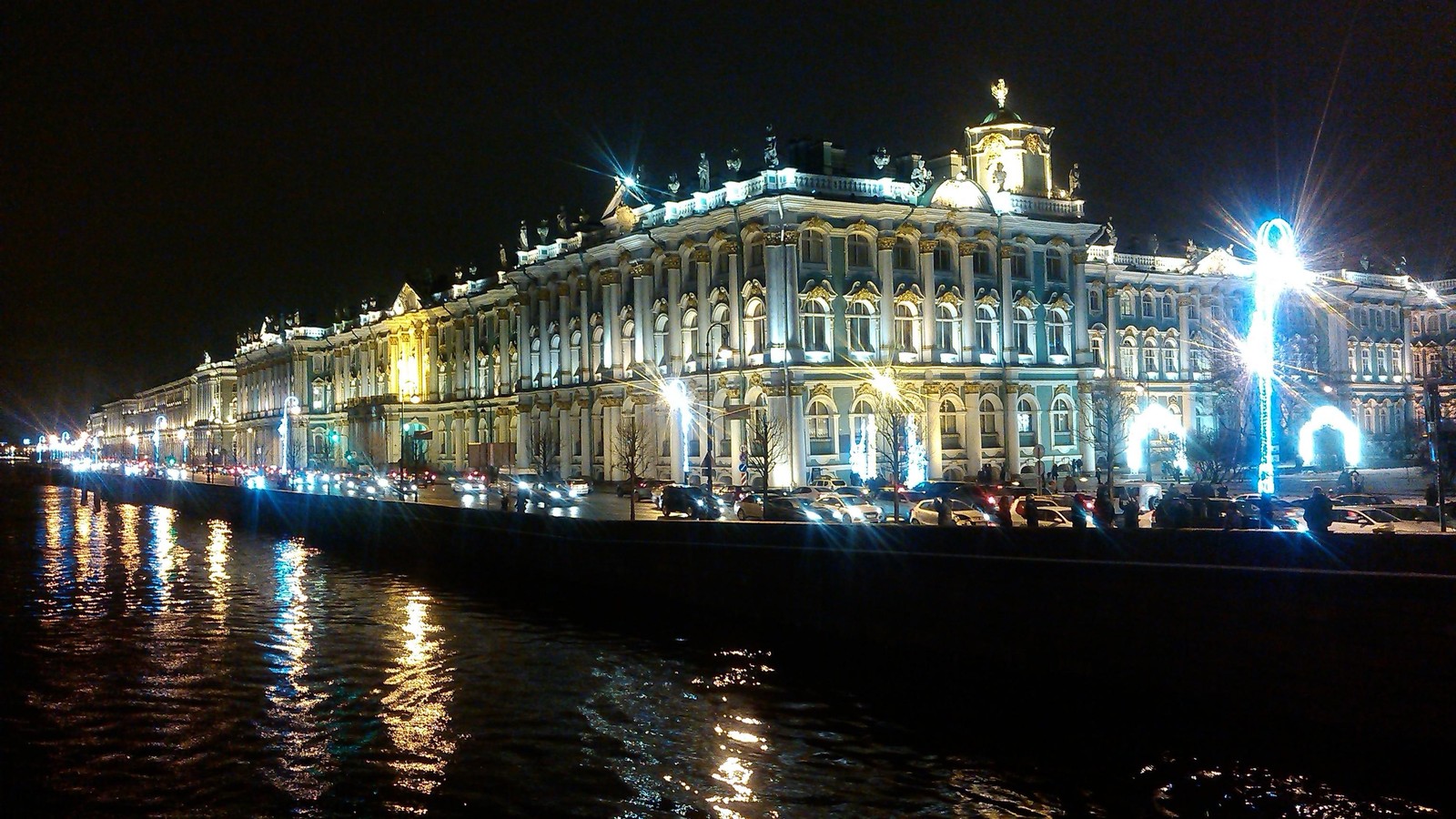 reflection, night, waterway, landmark, light Download Wallpaper