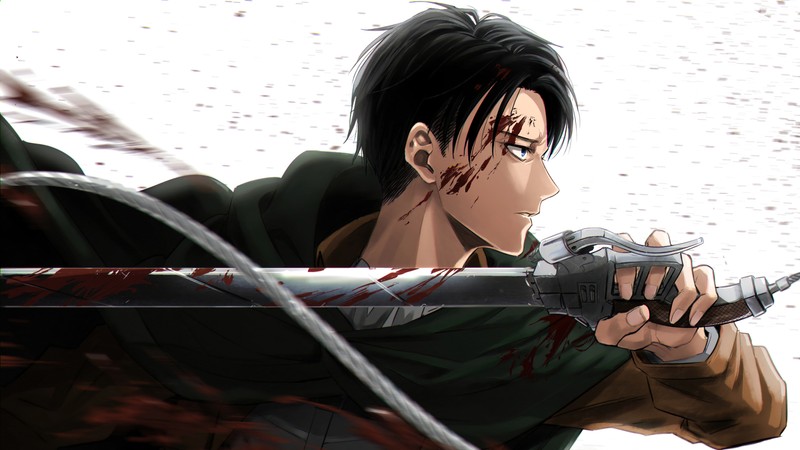 Аниме, мужчина с мечом в руке, держащий нож (атака титанов, attack on titan, shingeki no kyojin, aot, snk)