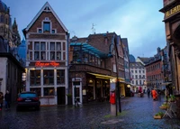 straße, stadt, nachbarschaft, gebäude, bauernhaus