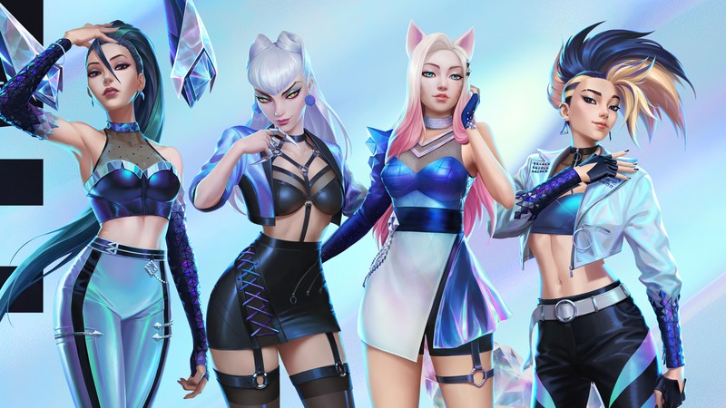 Персонажи игры лига легенд (kda, все на выход, kaisa, evelynn, ахри)