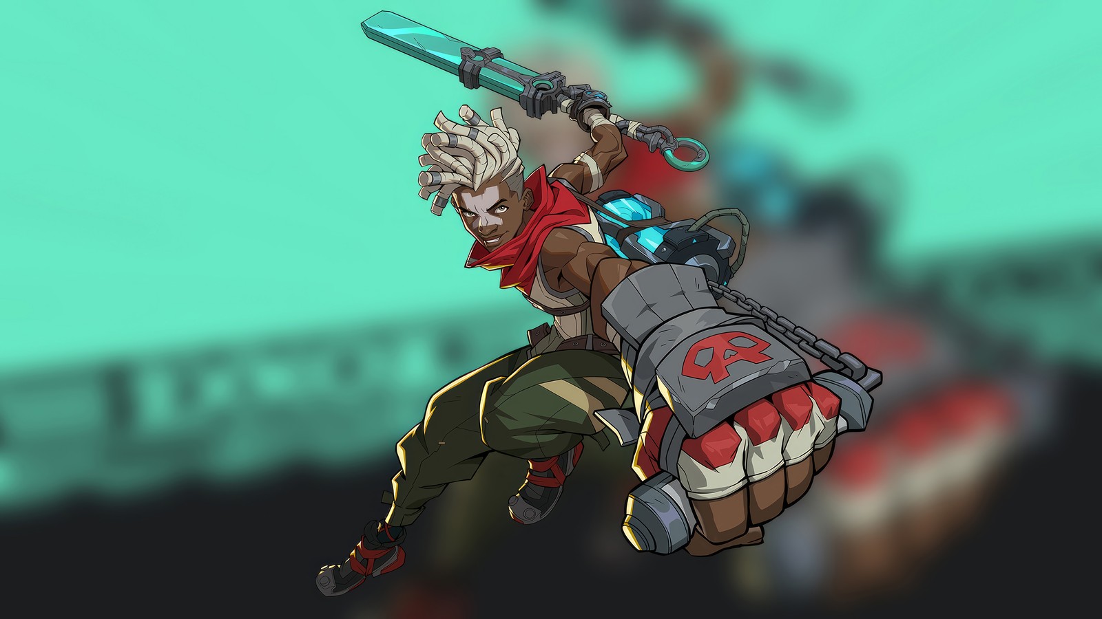 Personaje de anime con una pistola y una espada en la mano (ekko, 2xko, videojuego, league of legends, lol)