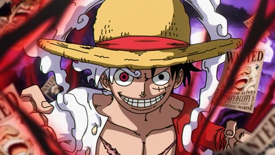 monkey d luffy, снаряжение 5, улыбка, 5k, аниме