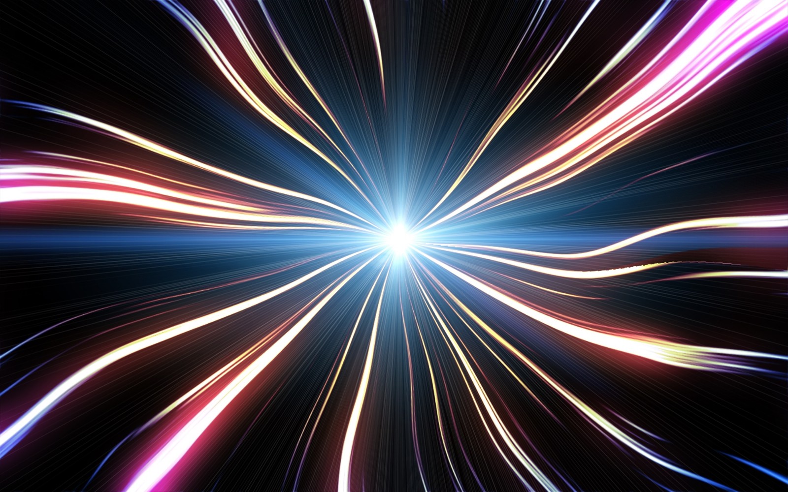 A close up of a light burst with a black background (light, line, graphics, fractal art, space)