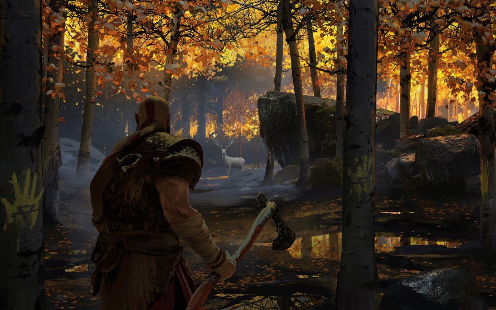 Descargar fondo de pantalla god of war, kratos, arte conceptual, arte, bosque duro del norte