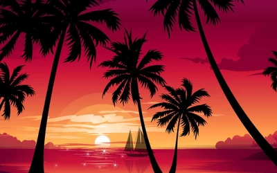 palm trees, sunset, beach, tree, palm tree