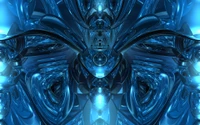 Symmetrical Electric Blue Fractal Art with Neon Lighting