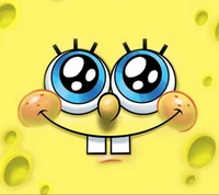 SpongeBob SquarePants alegre com grandes olhos expressivos e um sorriso brilhante.