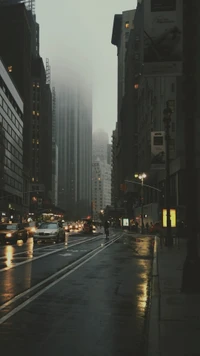 Misty Urban Landscape at Dusk