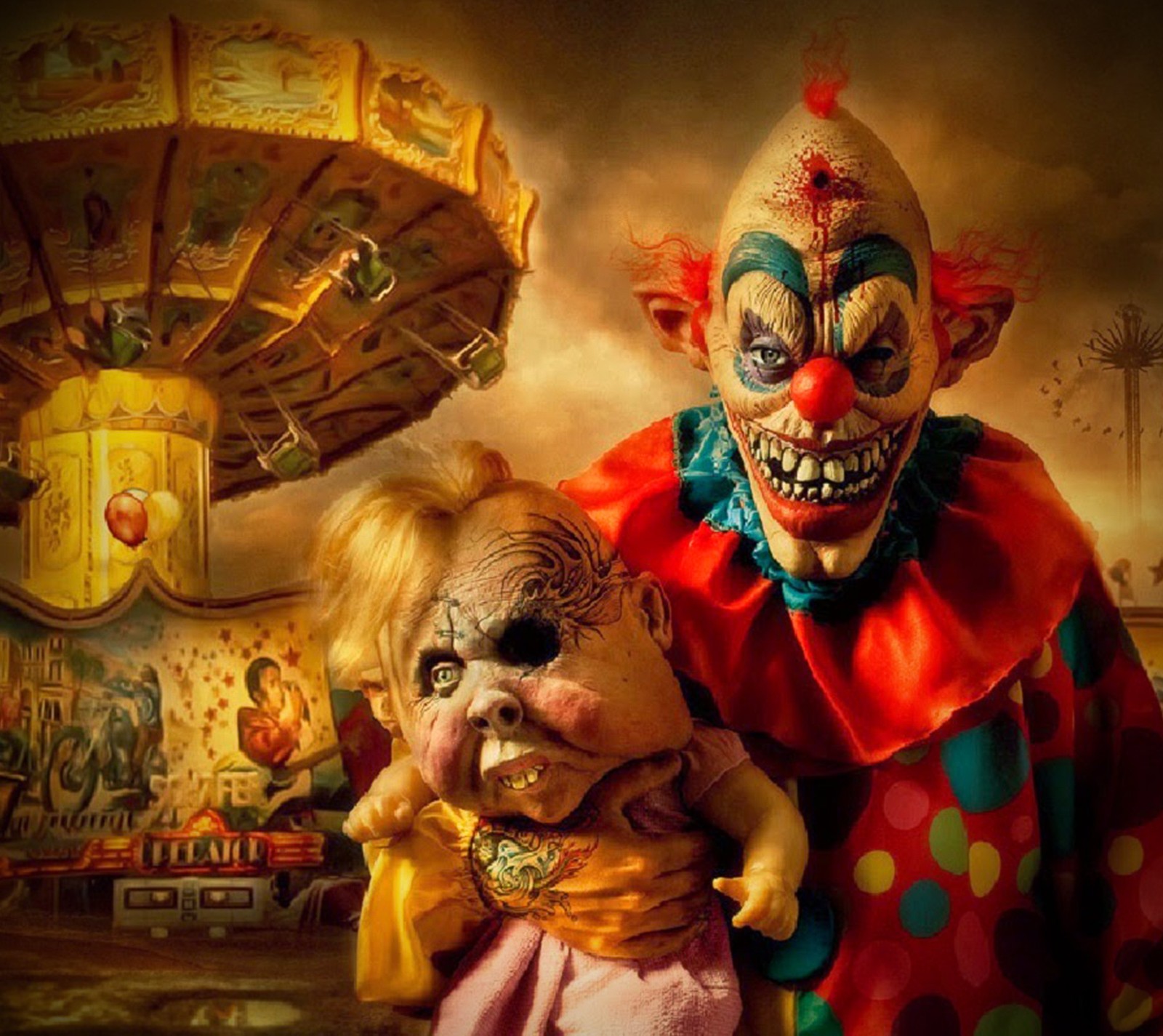 art, circus, clown, color, creepy wallpaper