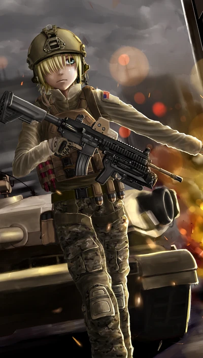 anime, girl, soldier