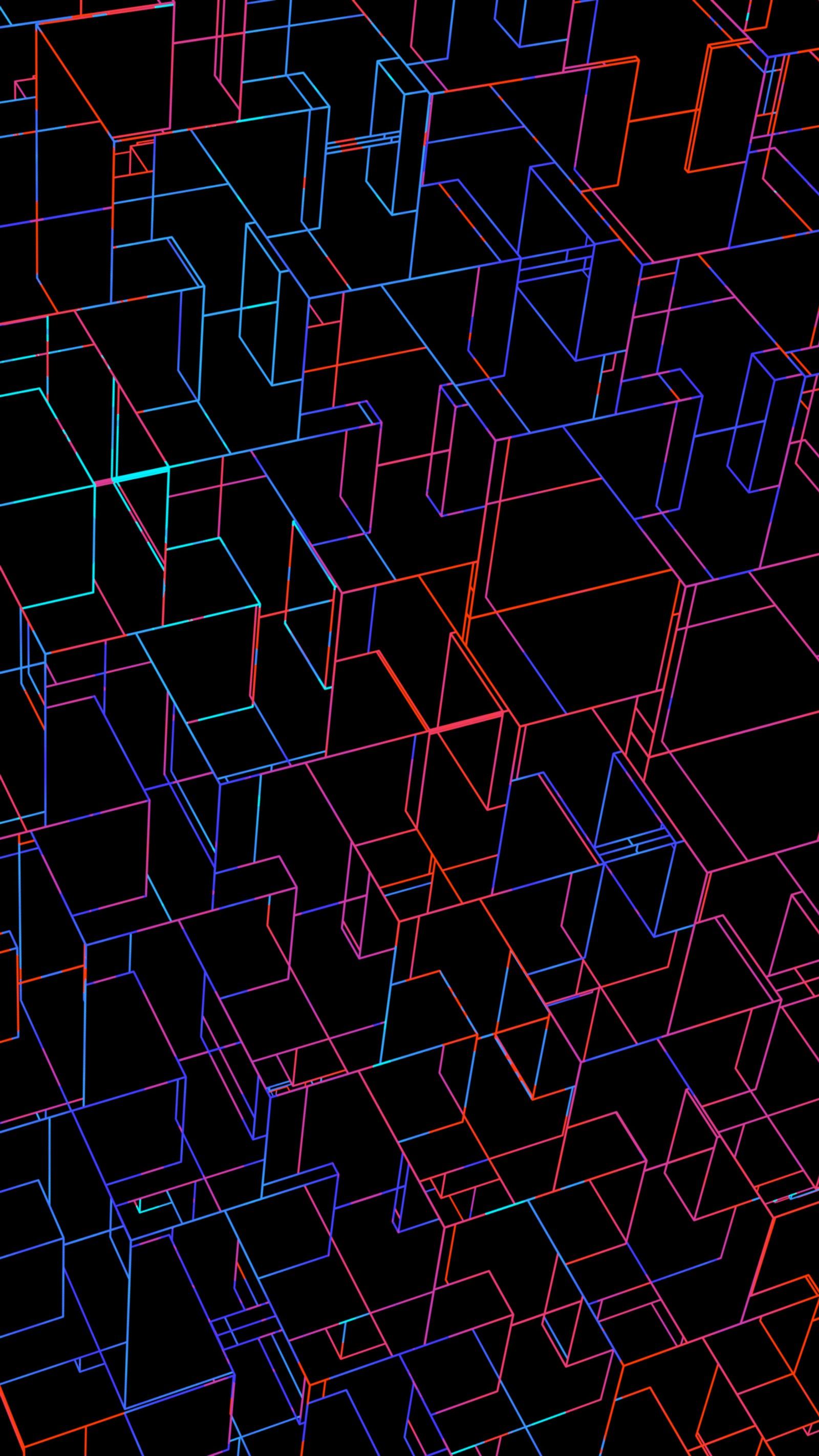 Um close de um fundo preto com um monte de linhas coloridas (circuito, gradiente, néon, retrô, tron)