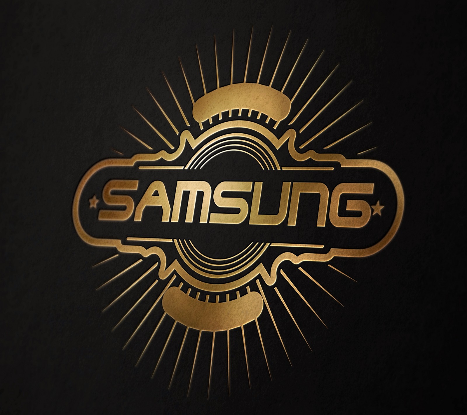 Gros plan du logo samsung sur fond noir (2015, or, samsung)