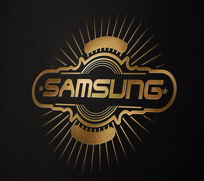 Близкий план логотипа samsung на черном фоне (2015, золото, samsung)