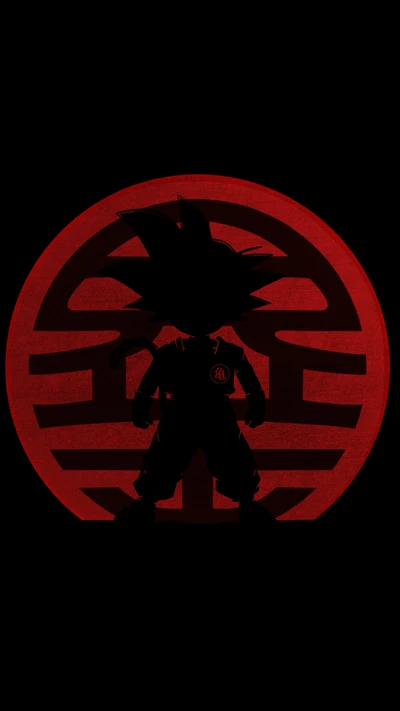 Silhouette de Goku contre l'emblème de Dragon Ball