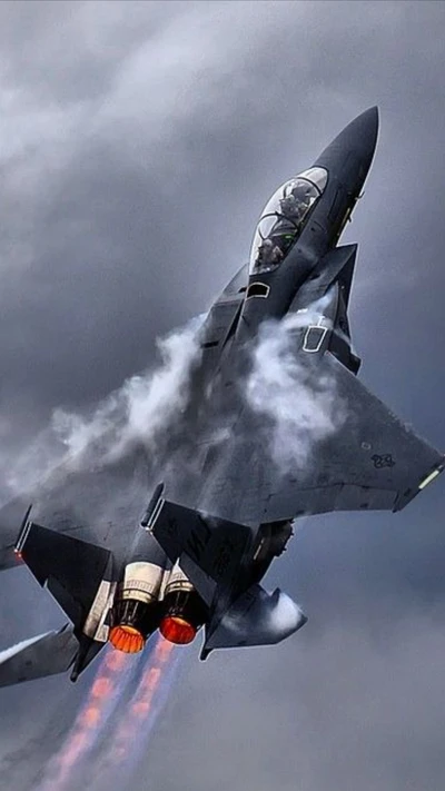 Fighter Jet in Dynamic Climb with Afterburners Ignited